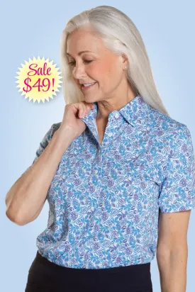 PETITE Short Sleeve Print Polo | Fresh Cut 69B