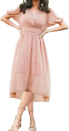 PRETTYGARDEN Women's Floral Wrap V-Neck Midi Dress Short Sleeve Boho Summer Beach Long Dress High Low Hem Smocked Dress Women