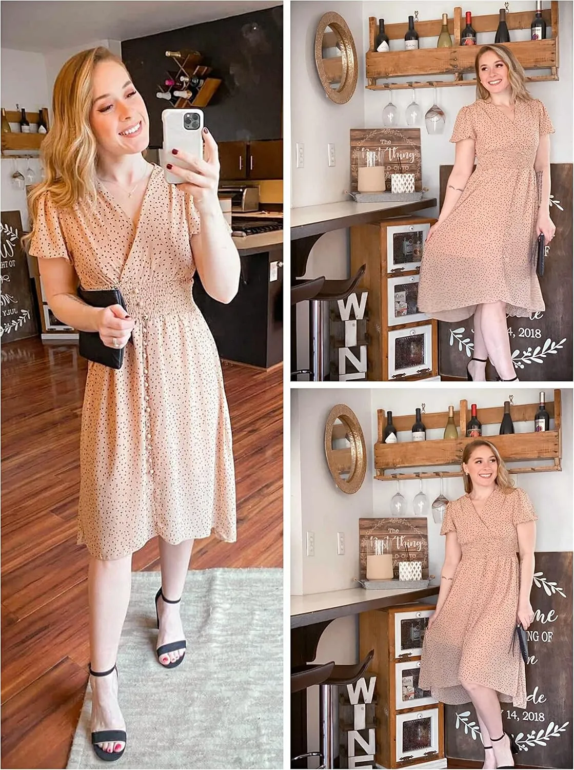 PRETTYGARDEN Women's Floral Wrap V-Neck Midi Dress Short Sleeve Boho Summer Beach Long Dress High Low Hem Smocked Dress Women