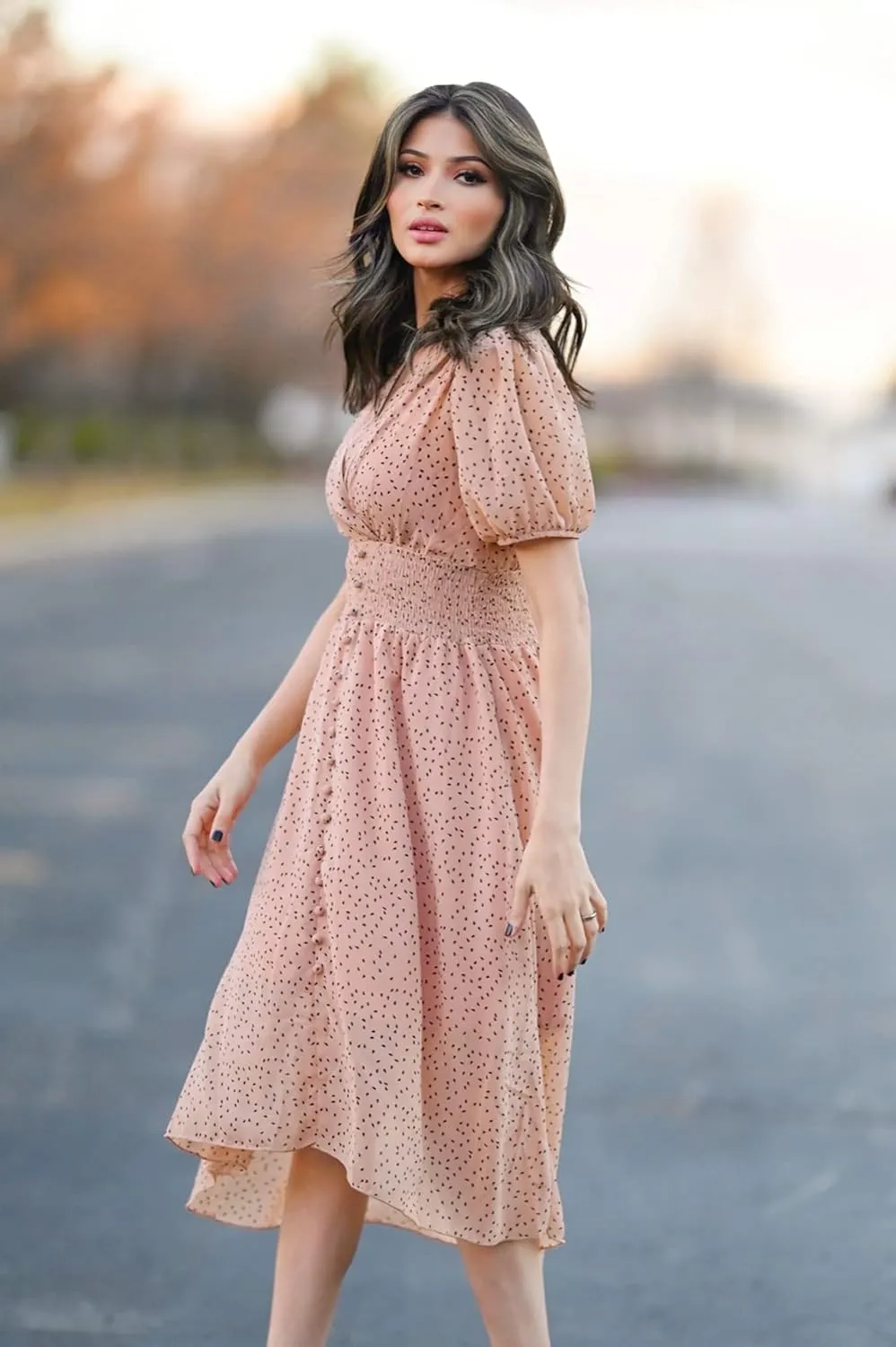 PRETTYGARDEN Women's Floral Wrap V-Neck Midi Dress Short Sleeve Boho Summer Beach Long Dress High Low Hem Smocked Dress Women