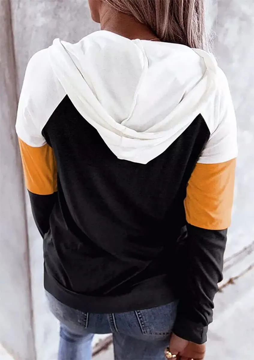 QIANRUO Halloween Hoodie Tshirt for Women Pumpkin Face Graphic Tees Tops Long Sleeve Color Block Pullover Shirt