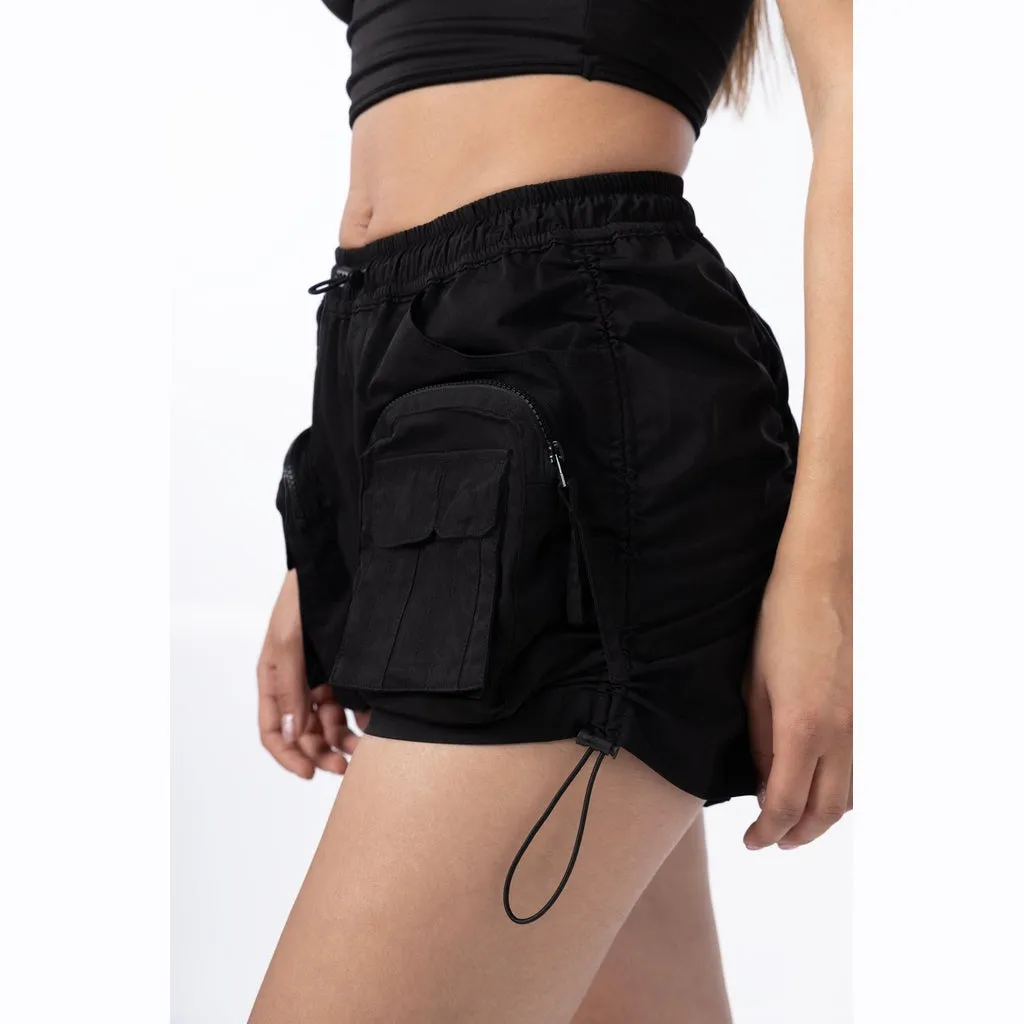 Shirring Utility Shorts - Black