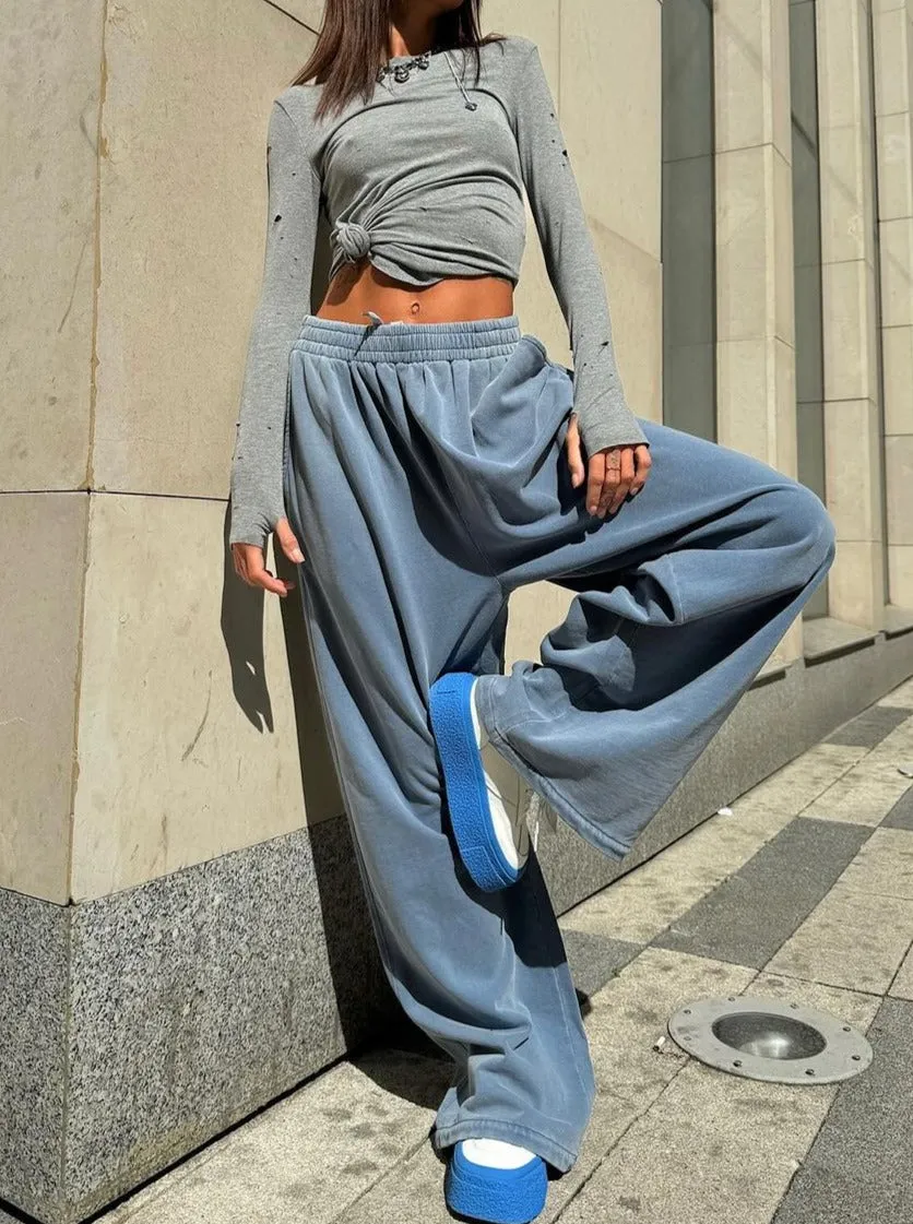 Solid Color Simple High Waist Long Sports Sweatpants
