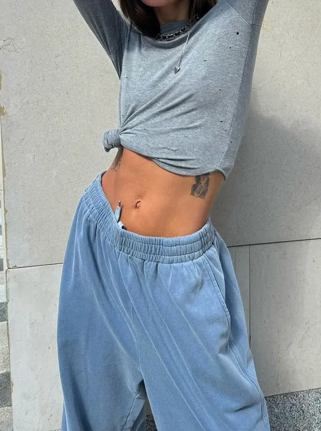 Solid Color Simple High Waist Long Sports Sweatpants