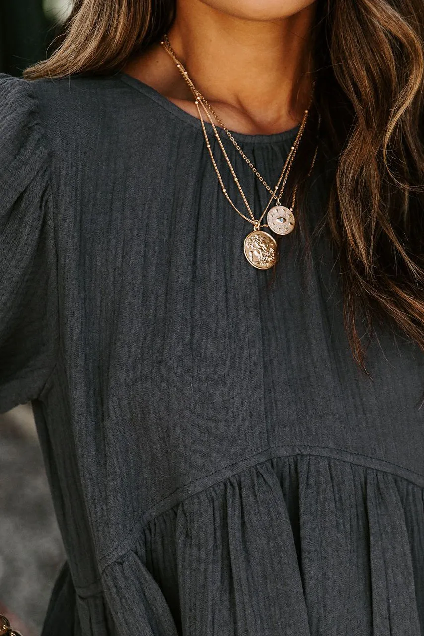 Solid Puff Sleeve Ruffled Empire Waist Mini Dress