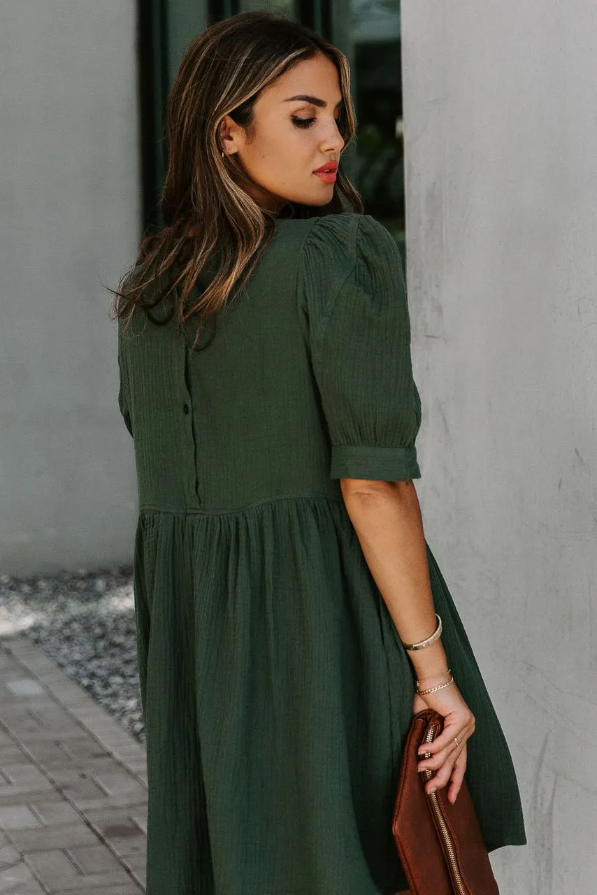 Solid Puff Sleeve Ruffled Empire Waist Mini Dress