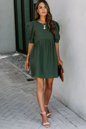 Solid Puff Sleeve Ruffled Empire Waist Mini Dress