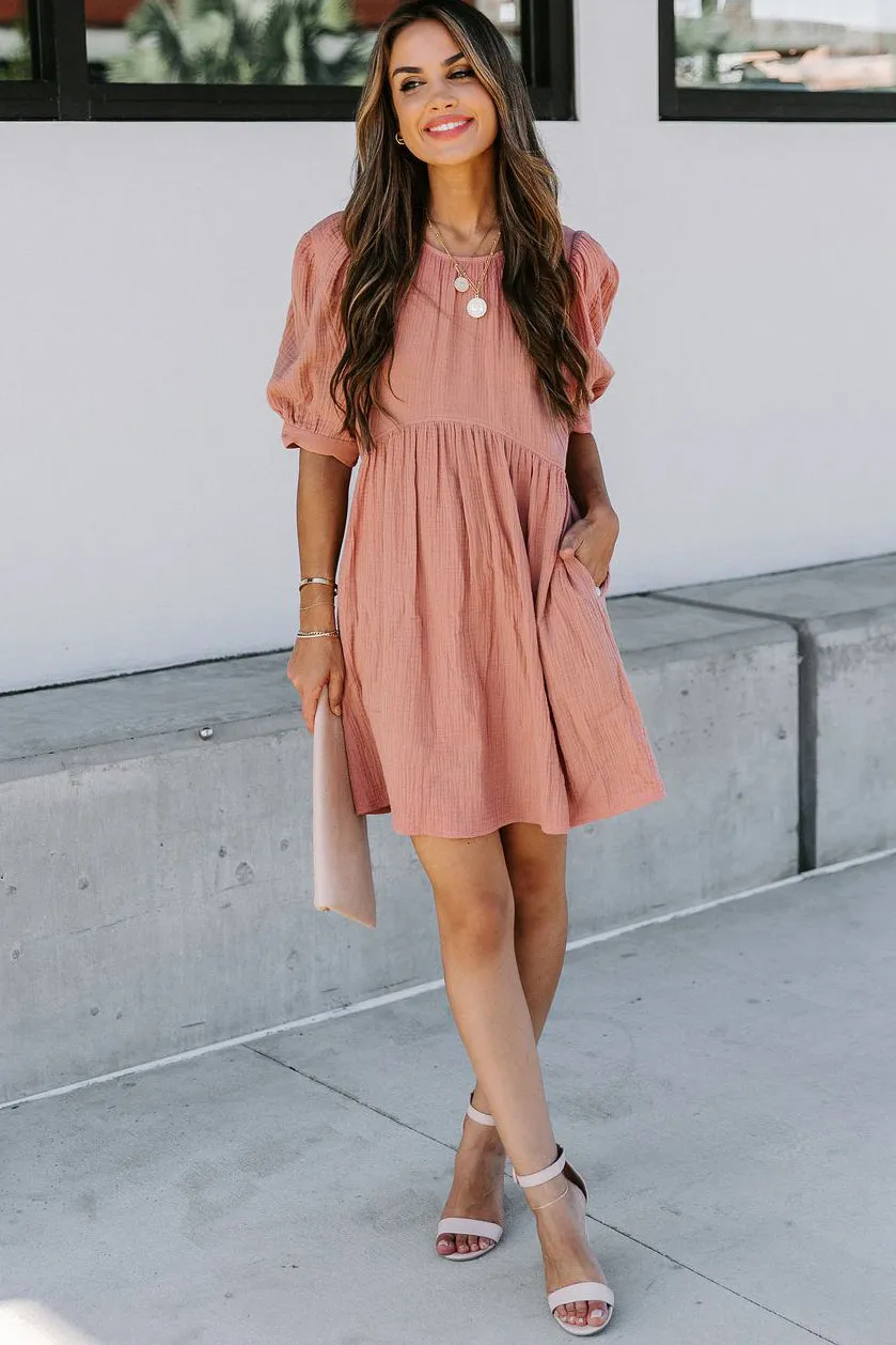 Solid Puff Sleeve Ruffled Empire Waist Mini Dress