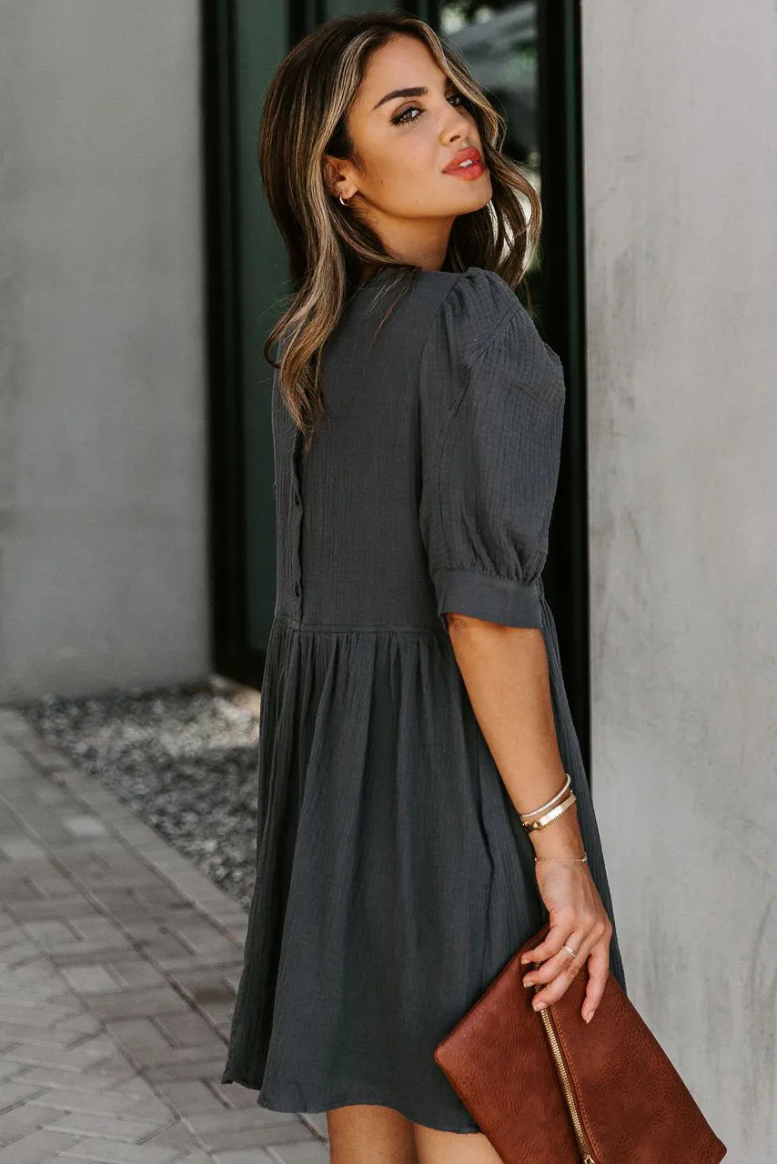 Solid Puff Sleeve Ruffled Empire Waist Mini Dress