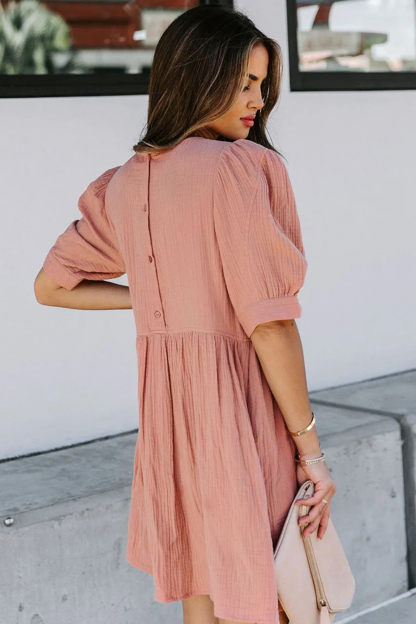 Solid Puff Sleeve Ruffled Empire Waist Mini Dress