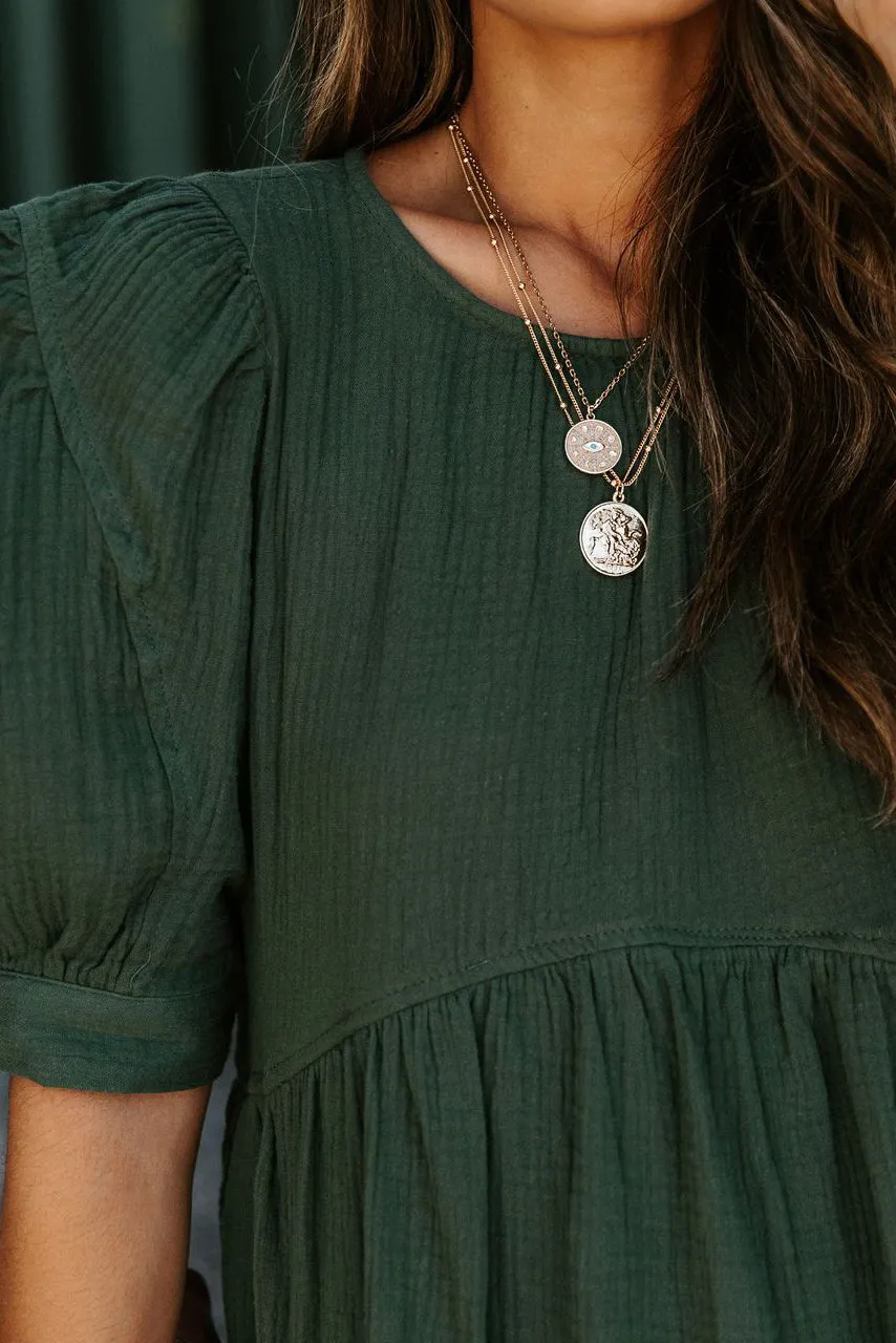 Solid Puff Sleeve Ruffled Empire Waist Mini Dress