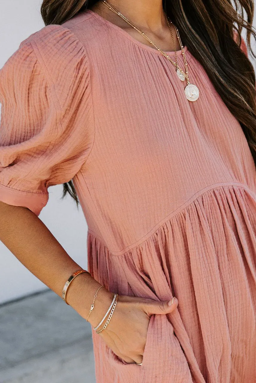 Solid Puff Sleeve Ruffled Empire Waist Mini Dress