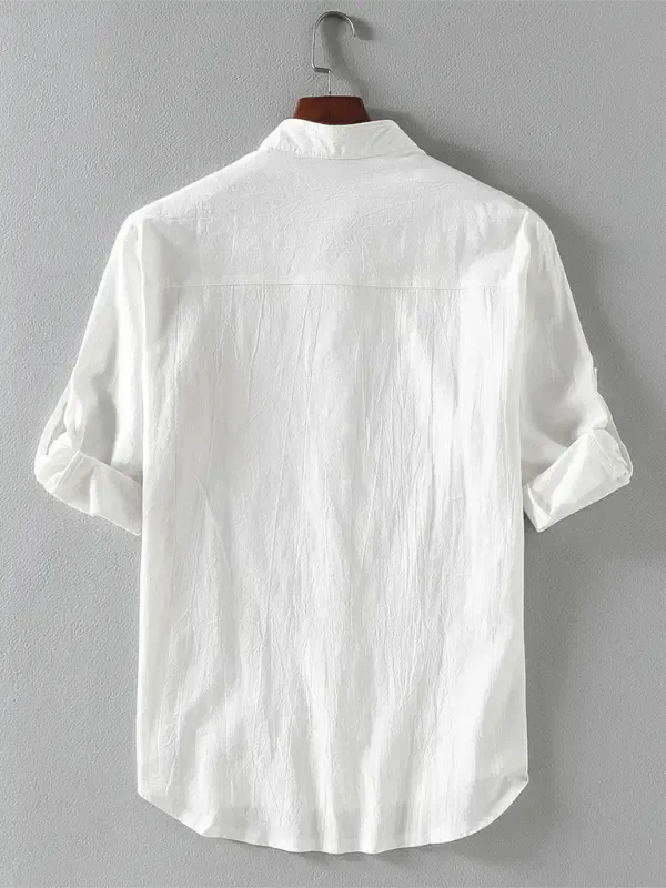 Stand Collar Shirt with Short-Sleeves