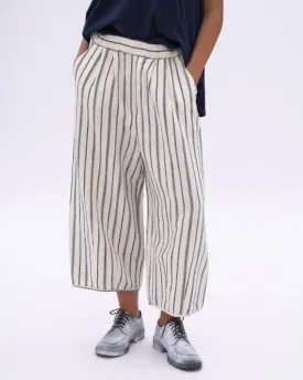 Striped Cotton Linen Elastic Waist Culottes