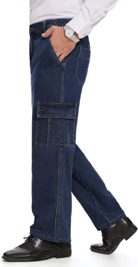 Tapata Men's Relaxed Fit Cargo Jeans Elastic Waist 6 Pockets Straight Leg Work Utility Pants