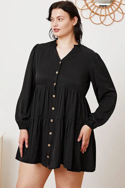 TEEK - Black Ruffled Long Sleeve Tiered Shirt