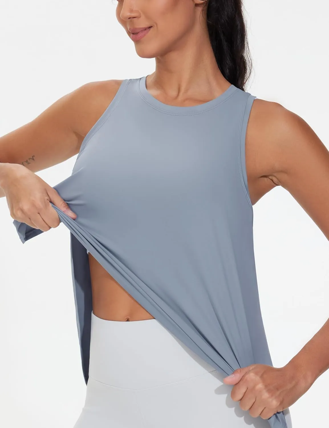 THE GYM PEOPLE Womens Racerback Workout Tank Tops Split Side Loose Fit Sleeveless Yoga Running Shirts with Curved Hem