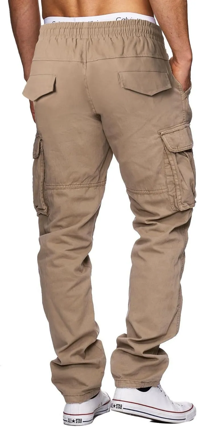 THWEI Cargo Pants for Men Casual Cotton Drawstring Lightweight Relaxed Fit Work Pants Multi Pockets