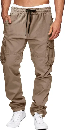 THWEI Cargo Pants for Men Casual Cotton Drawstring Lightweight Relaxed Fit Work Pants Multi Pockets
