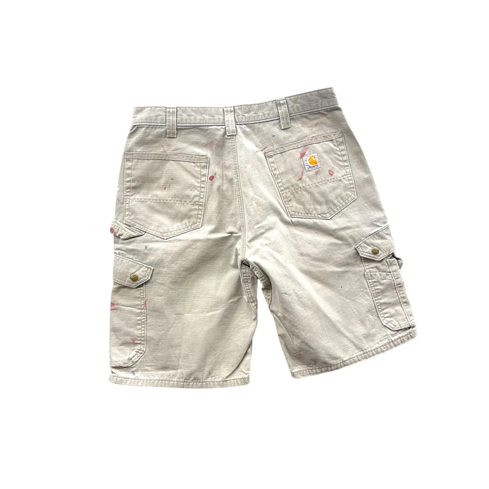 Vintage Carhartt Distressed Tan Paint Splatter Utility Cargo Shorts