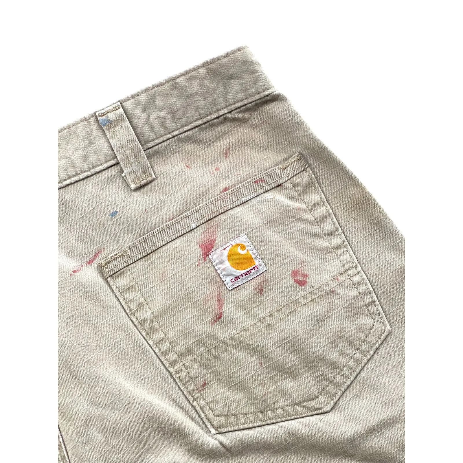 Vintage Carhartt Distressed Tan Paint Splatter Utility Cargo Shorts