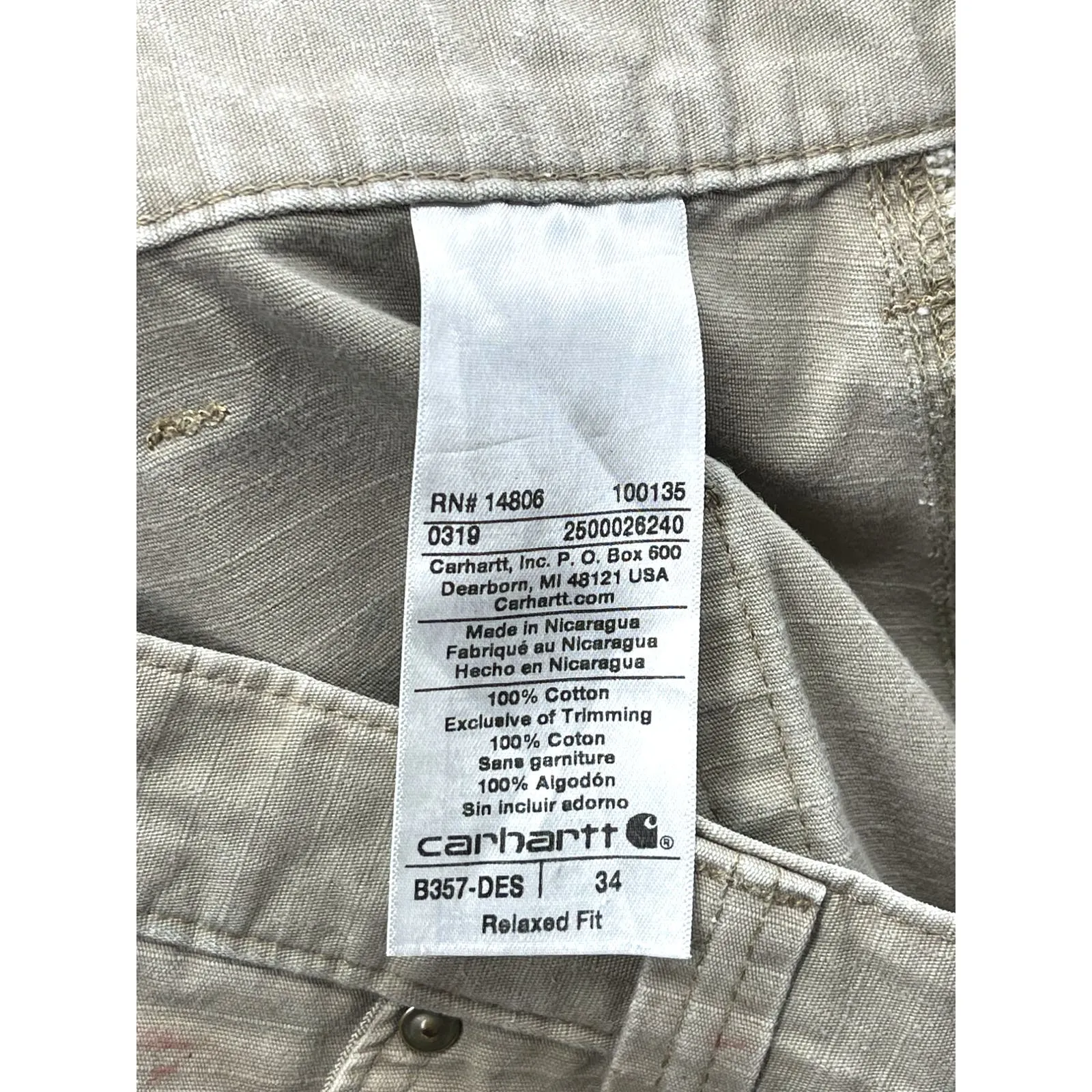 Vintage Carhartt Distressed Tan Paint Splatter Utility Cargo Shorts
