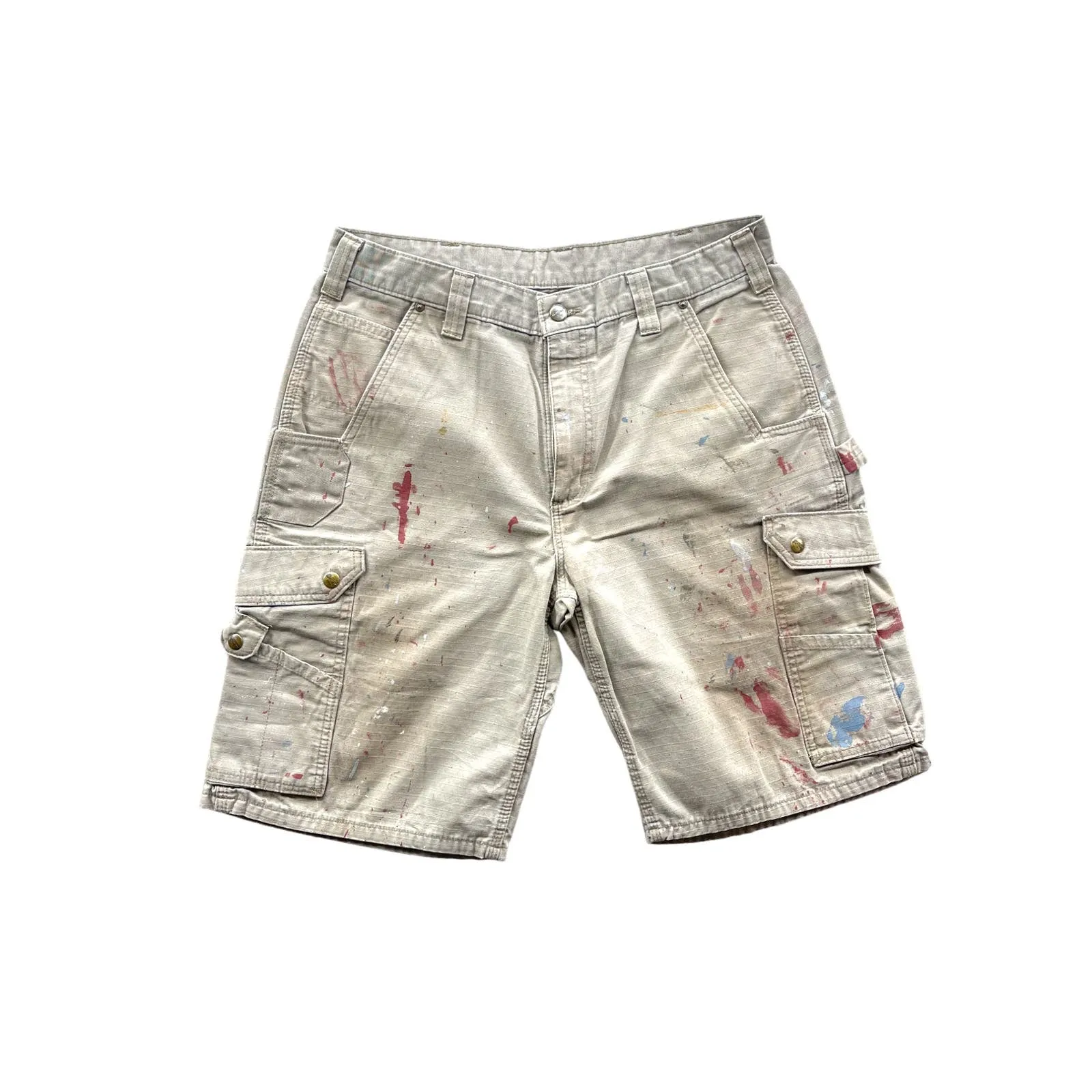 Vintage Carhartt Distressed Tan Paint Splatter Utility Cargo Shorts