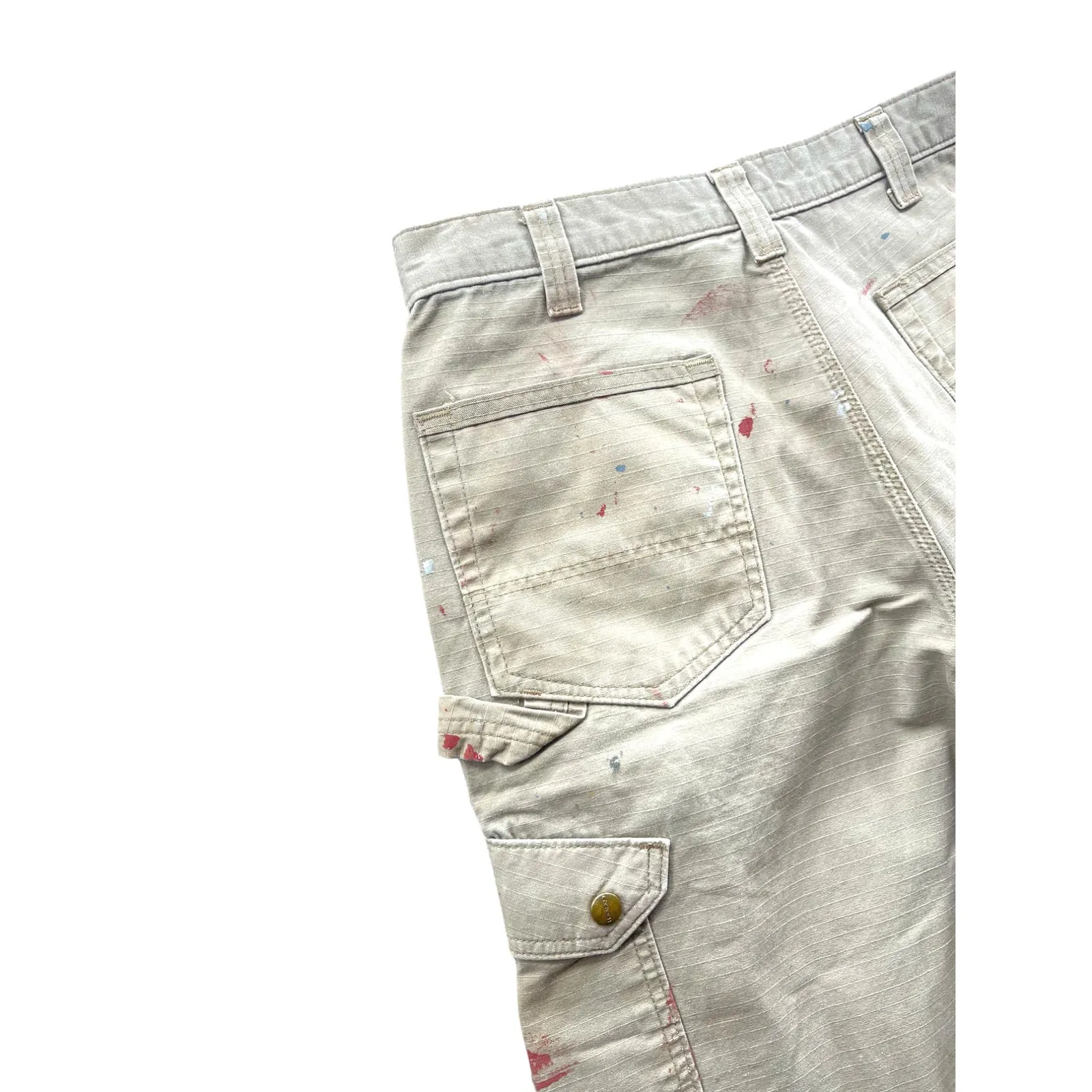 Vintage Carhartt Distressed Tan Paint Splatter Utility Cargo Shorts