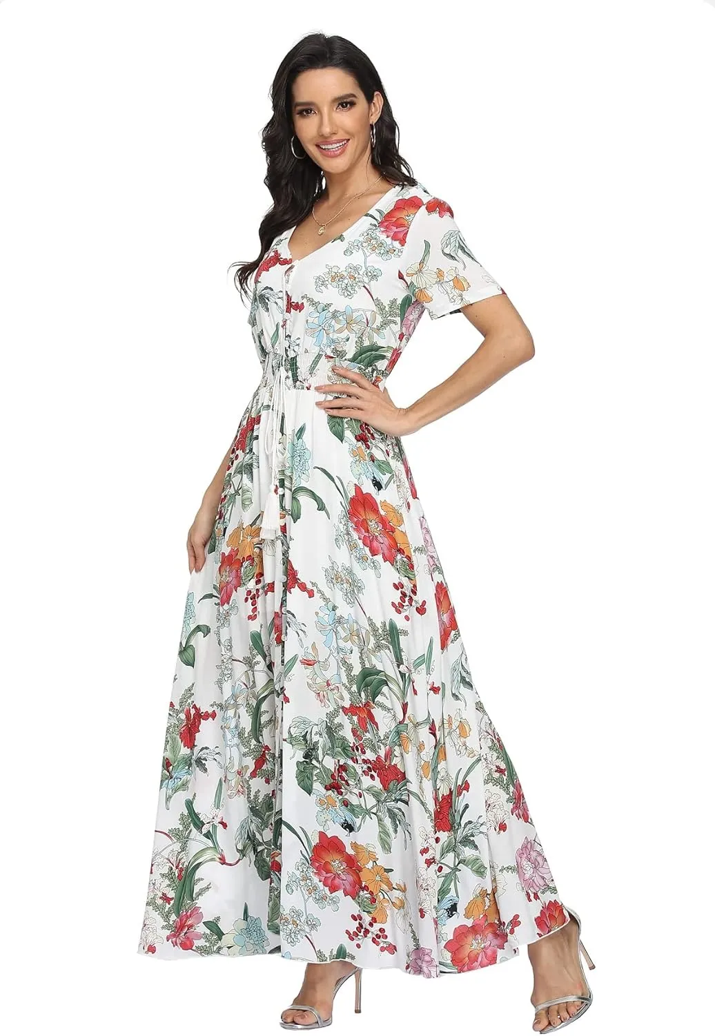 VintageClothing Women's Floral Maxi Dresses Boho Button Up Split Summer Casual Long Dress Beach Party Dress