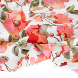 Watercolour Pansies Viscose Poplin - Coral/White