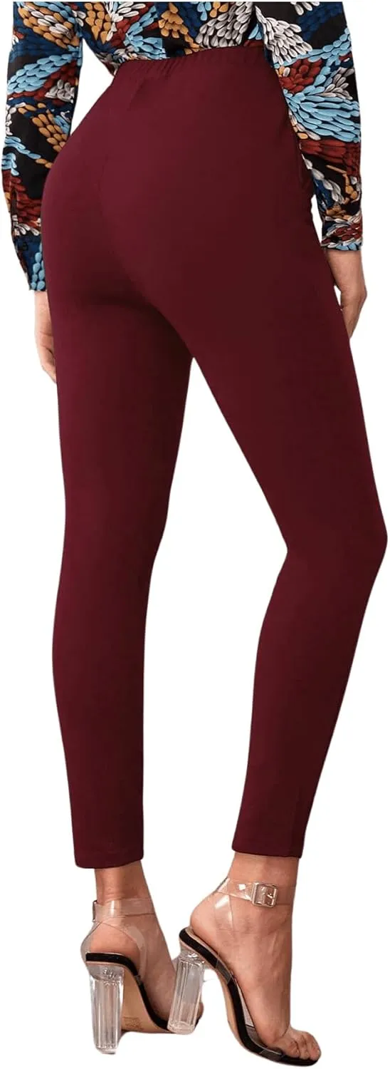 WDIRARA Women's Stretchy Plaid Print Pants Soft Skinny Regular Fashion Leggings