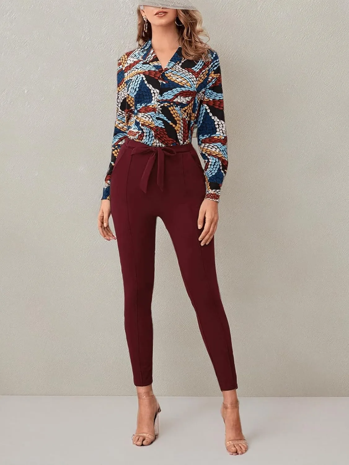 WDIRARA Women's Stretchy Plaid Print Pants Soft Skinny Regular Fashion Leggings