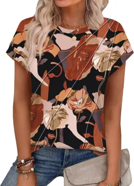 WEESO Womens Tops Summer Cap Sleeve Pleated Crewneck T Shirts Loose Fit Dressy Casual Basic Tees Trendy Outfits