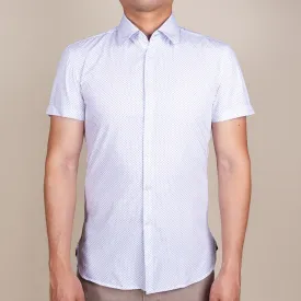 White Patterned Button Up Short Sleeve Shirt | The Jasmine