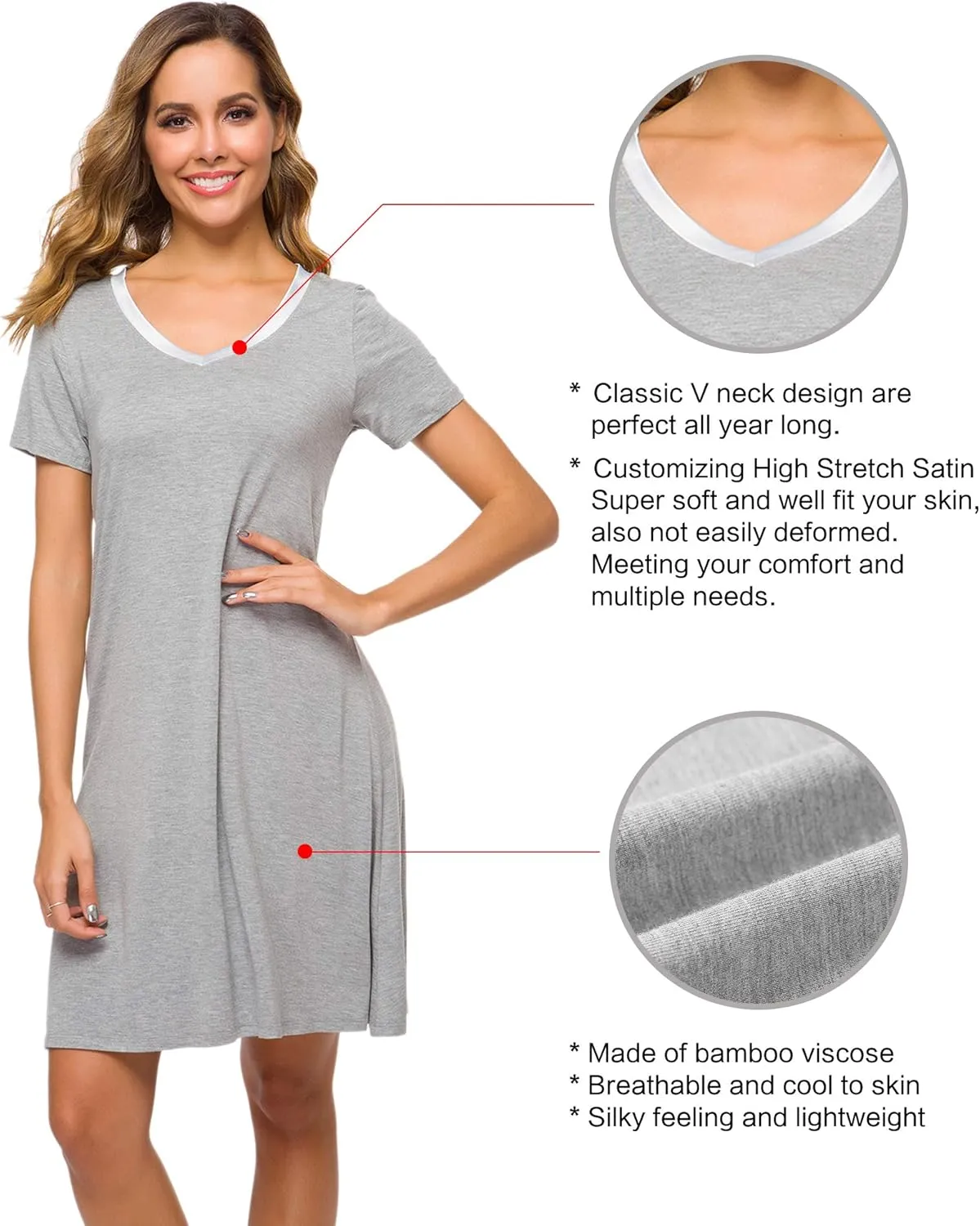 WiWi Loose Comfy Nightgowns for Women Soft Short Sleeve Night Shirt Lightweight Plus Size Sleepwear S-4X