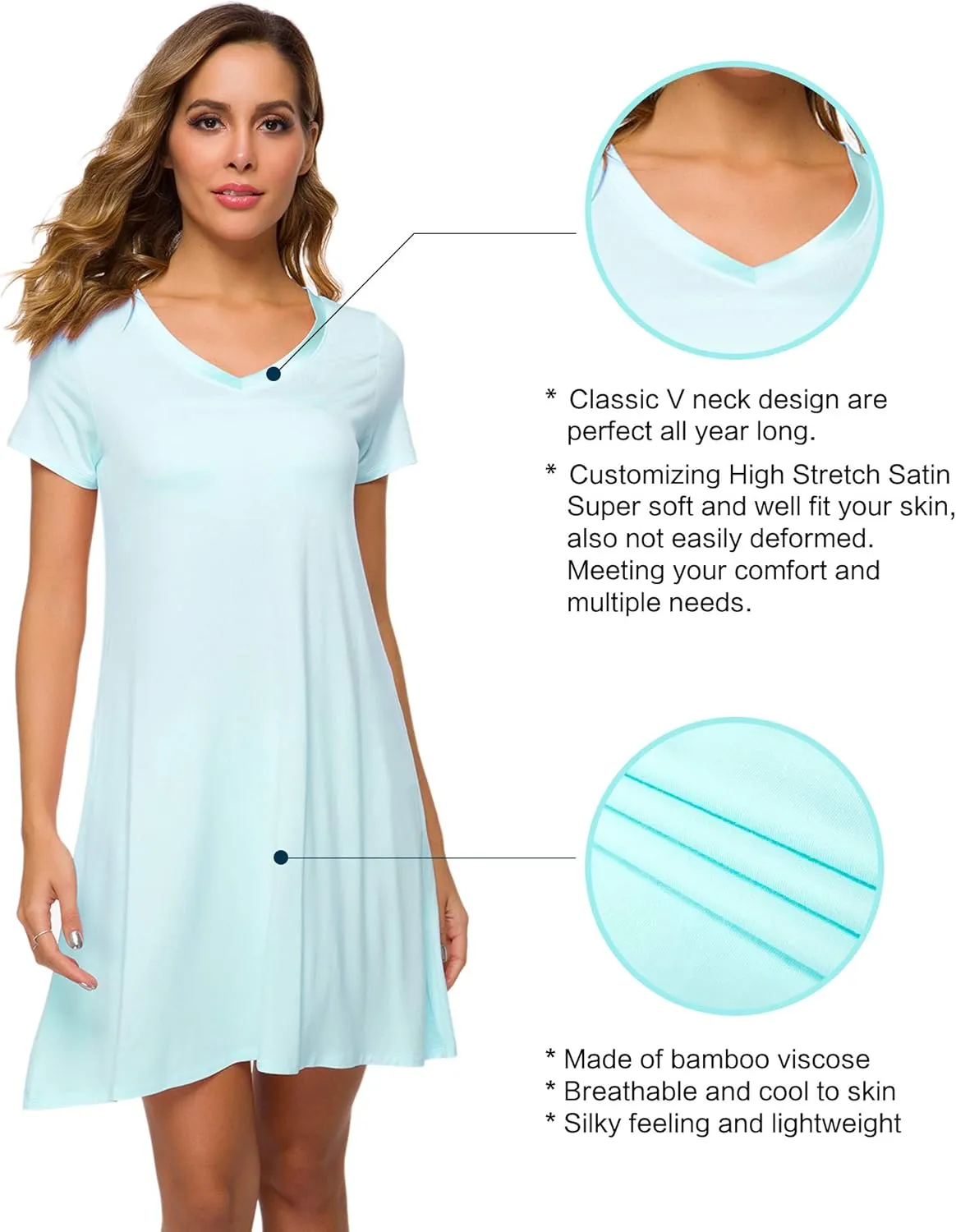 WiWi Loose Comfy Nightgowns for Women Soft Short Sleeve Night Shirt Lightweight Plus Size Sleepwear S-4X