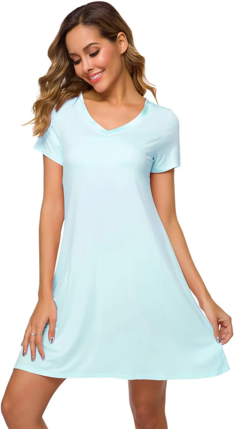 WiWi Loose Comfy Nightgowns for Women Soft Short Sleeve Night Shirt Lightweight Plus Size Sleepwear S-4X