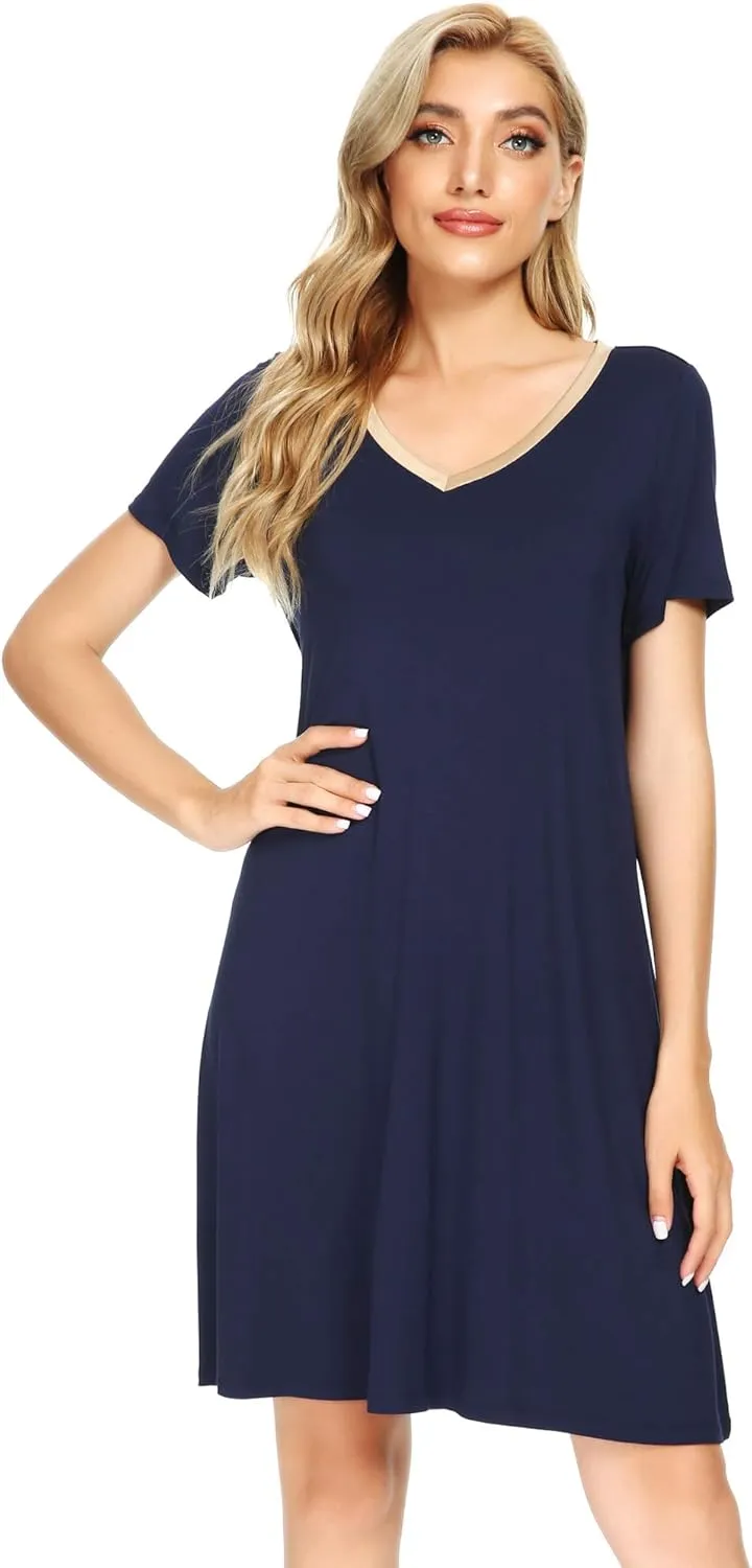 WiWi Loose Comfy Nightgowns for Women Soft Short Sleeve Night Shirt Lightweight Plus Size Sleepwear S-4X