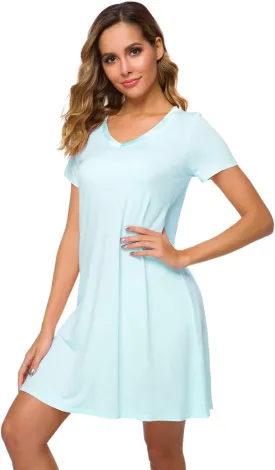 WiWi Loose Comfy Nightgowns for Women Soft Short Sleeve Night Shirt Lightweight Plus Size Sleepwear S-4X