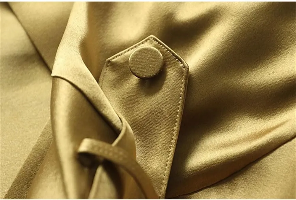 Women Lapel Long Soft Flowy Satin Trench Coat Solid Double Breasted Pockets Trenchcoats
