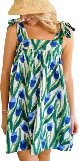 Women Tie Shoulder Mini Dress Floral Ruffle Babydoll Dress Boho Square Neck Sundress Cute Summer Dresses