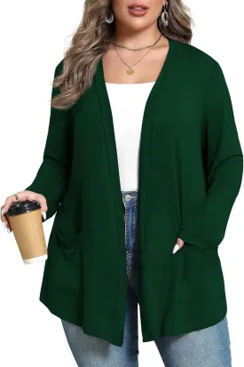 Women's Plus Size Lightweight Long Sleeve Casual Soft Open Front Cardigan Cover ups with Pockets