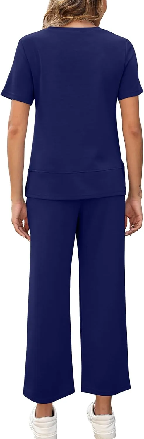 XIEERDUO Women's 2 Piece Lounge Set Fashion Travel Outfits Vacation Tracksuit Comfy Wide Leg Airport Loungewear S-3XL