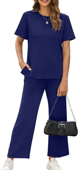 XIEERDUO Women's 2 Piece Lounge Set Fashion Travel Outfits Vacation Tracksuit Comfy Wide Leg Airport Loungewear S-3XL