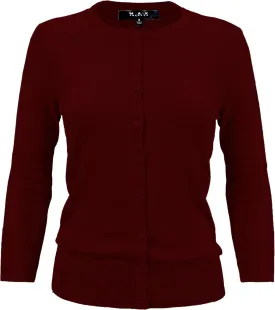 YEMAK Women's Knit Cardigan Sweater  3/4 Sleeve Crewneck Basic Classic Casual Button Down Soft Lightweight Top (S-3XL)
