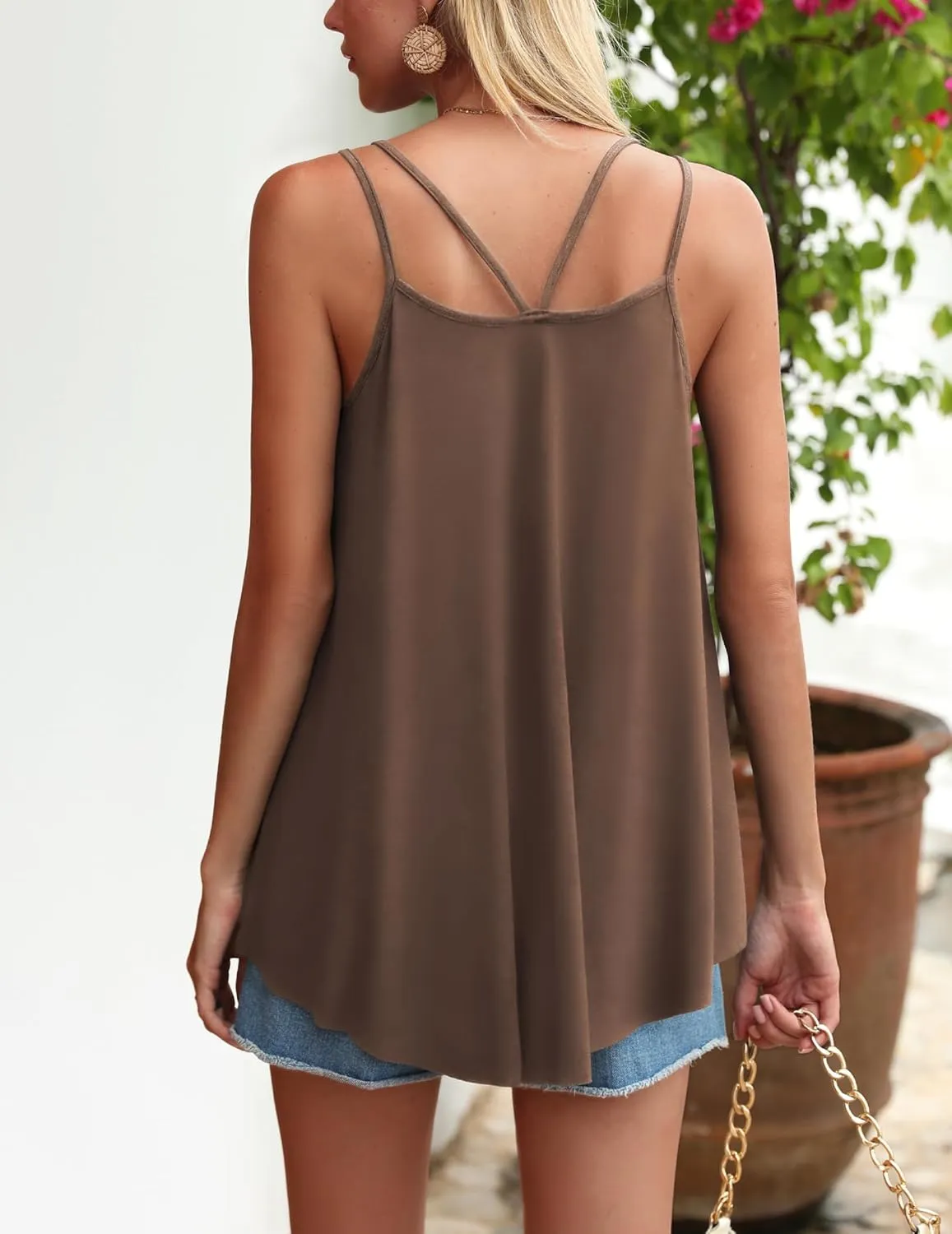 Zeagoo Women Flowy Tank Tops Casual Summer Tops Sexy Tank Tops Spaghetti Strap V Neck Sleeveless Tunic Camisoles Dusty Pink