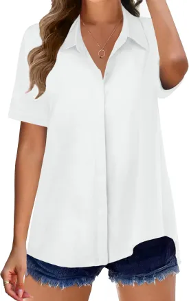 Zeagoo Womens Button Down Shirts Rolled Cuffed Short Sleeve Shirt Cute Collared Summer Casual Work Blouse