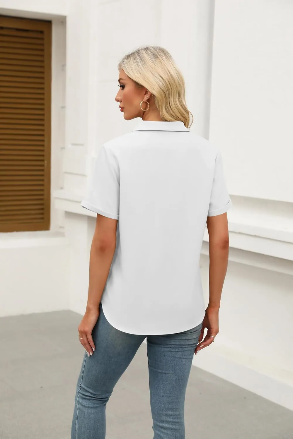 Zeagoo Womens Button Down Shirts Rolled Cuffed Short Sleeve Shirt Cute Collared Summer Casual Work Blouse